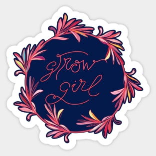 Grow Girl - positive motivational quote in deep blue Sticker